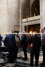 Jeffrey Gold, President of the University of Nebraska System, speaks with guests before the State of