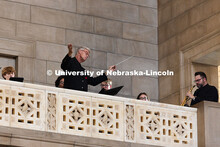 Peter Eklund, Choir Director and Professor of Music, conducts a performance of "One Voice" in the Ro