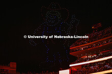 Drones display Herbie Husker at the end of the 3rd quarter light show during the Nebraska vs Akron f