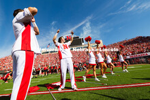 Cheerleaders hype up the crowd during pregame. Nebraska football vs. Houston Christian University. S