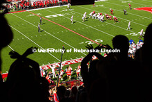 Fans in the east stadium cheer as the Huskers play Houston Christian University. Nebraska football v
