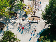 Students cross UNL City Campus between classes. City Campus Aerials. September 22, 2025. 