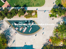 Aerial of Nebraska Union Memorial Plaza and Broyhill Fountain. City Campus Aerials. September 22, 20