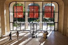 Students in the Music for Non-Majors 171: Arts Alive at Nebraska course exit through the lobby of th