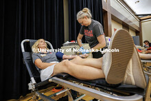 Shelley Zaborowski, the Associate Director of the Alumni Association, donates blood for the We Give 