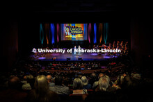 Magician Mike Caveney, right, preforms inside the Lied Center. Johnny Carson’s 100th Birthday Cele