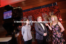 Marley Svoboda, left, and Laynie Berkey, right, both seniors in Emerging Media Arts, interview Execu