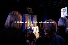 Megan Elliott, Johnny Carson Endowed Director in Emerging Media Arts, speaks to the audience inside 