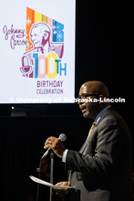 Chancellor Rodney Bennet speaks at Johnny Carson’s 100th Birthday Celebration in the Lied Center. 