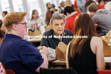 Allan Alexander (center), a member of the Johnny Carson Foundation, speaks to students. Johnny Carso
