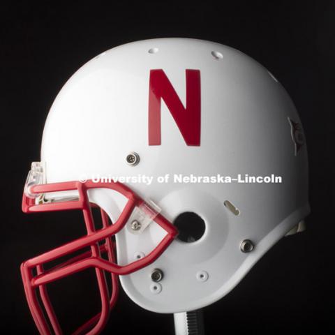 Studio photography of a Husker football helmet. 120801, Photo by Craig Chandler, University Communications.