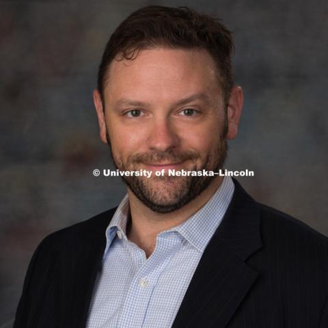 Studio portrait of Wesley Broulik, New Faculty Photo Shoot, August 19, 2015. Photo by Greg Nathan, University Communications Photographer.