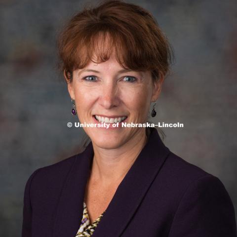 Studio portrait of Amy Goodburn, New Faculty Photo Shoot, August 19, 2015. Photo by Greg Nathan, University Communications Photographer.