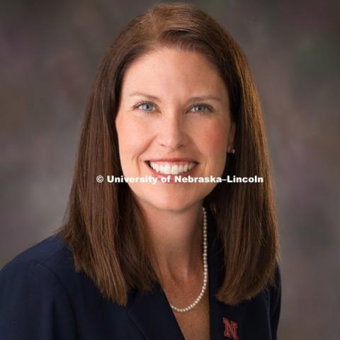 Studio portrait of Shelley Zaborowski, Executive Director of the Nebraska Alumni Association, August 31, 2015. Photo by Greg Nathan, University Communications Photographer.