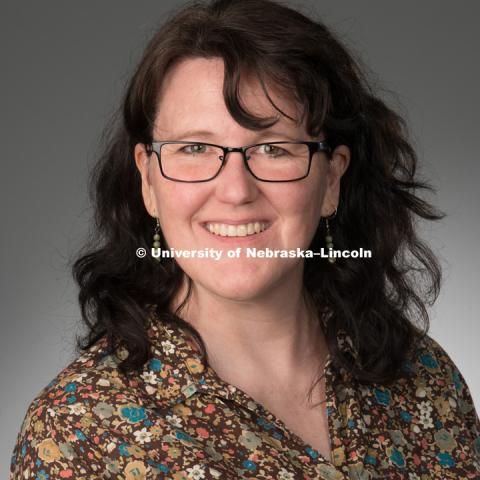 Studio portrait of Mary Ellen Ducey, Library faculty/staff photo for web. May 4, 2016. Photo by Greg Nathan, University Communications Photographer.