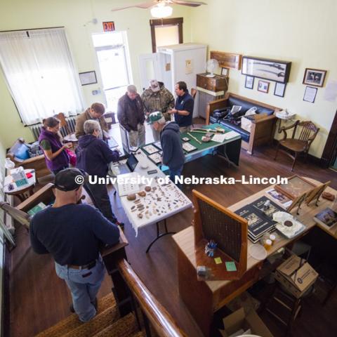 The lobby of Mullen's Commercial Hotel which now houses the Hooker County Historical Society was the site for the Artifacts Road Show put on by UNL Professor Matt Douglass and the U.S. Forestry Service in Mullen, NE. October 7, 2016. Photo by Craig Chandler / University Communication Photography.