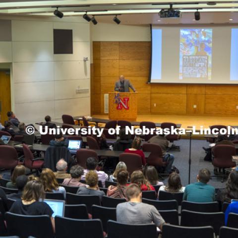 Kwame Dawes, Chancellor’s Professor of English and Glenna Luschei Editor of Prairie Schooner, University of Nebraska–Lincoln, delivers the Fall 2016 Nebraska Lecture entitled When “They” Becomes “Me”: Responsibility and Action in Literary Activism: The Case of the African Poetry Book Fund.  November 10, 2016.  Photo by Craig Chandler / University Communications