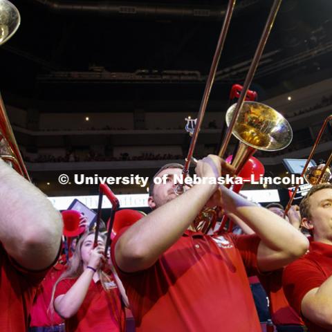Cornhusker Pep Band performs during the first half of the Nebraska mens basketball vs. Ohio State at the Pinnacle Bank Arena.  January 18, 2017, Photo by Craig Chandler / University Communication.