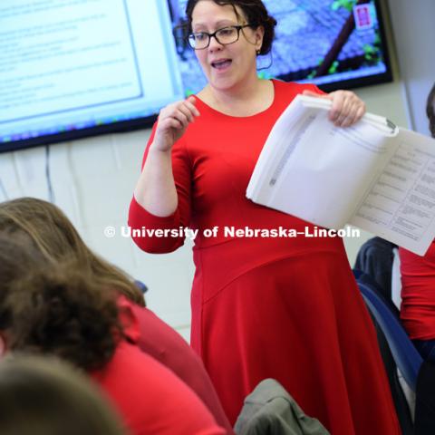 Stephanie Wessels, Associate Professor for the College of Education Human Sciences, Teaching, Learning and Teacher Education, teaches soon to be teachers in her Henzlik Hall classroom. Stephanie was awarded the Swanson Award from the College of Arts and