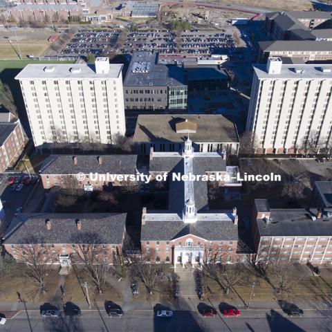Photos of Neihardt, Cather and Pound residence halls. February 21, 2017. Photo by Craig Chandler / University Communication.