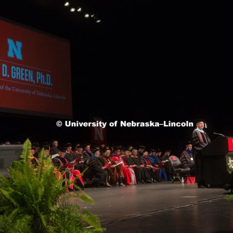 Robert Whitehouse, Board of Regents, welcomes everyone to the Installation of the 20th Chancellor of the University of Nebraska. Installation Ceremony for Chancellor Ronnie Green. April 6, 2017. Photo by Greg Nathan, University Communication Photography.