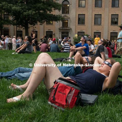 East campus students, faculty and staff at the University of Nebraska-Lincoln view the total solar eclipse phenomenon together, August 21, 2017. Photo by Greg Nathan, University Communication Photography.