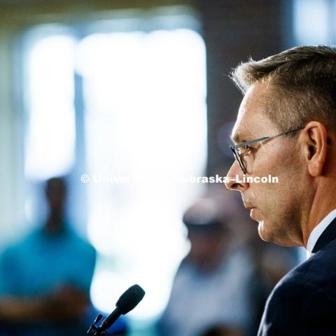 Chancellor Ronnie Green announced at a press conference that The University of Nebraska–Lincoln has announced it has begun a search for a new director of athletics. The university has ended Shawn Eichorst’s employment. September 21, 2017. Photo by Craig