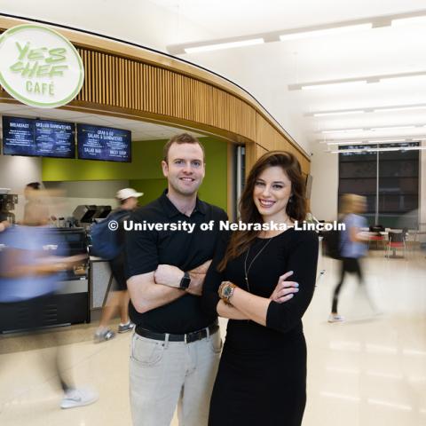 Nebraska Alumni Brandon Akert and Claire Cuddy are two of the three founders of Yes Chef Cafe in the new College of Business building. September 27, 2017. Photo by Craig Chandler / University Communication.