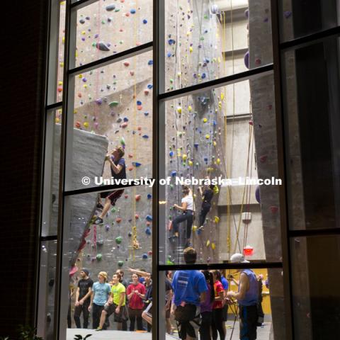 The League of Extraordinary Boulderers features three-member teams traversing 20 ever-changing routes on the bouldering wall in the Campus Recreation facility on City Campus. The program is designed to teach participants climbing techniques and build