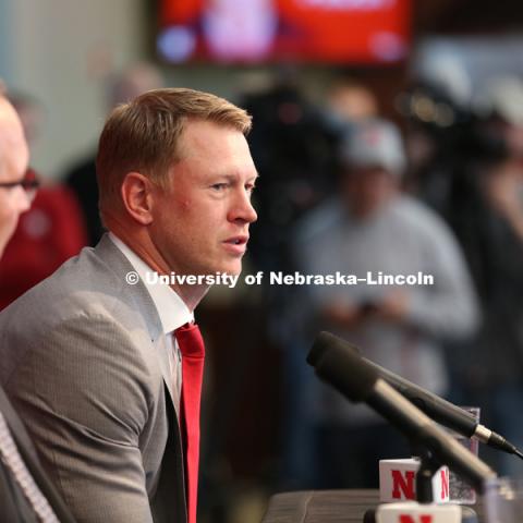 Scott Frost is introduced as the Huskers head football coach at a Sunday press conference. December 3, 2017. Photo by Dave Fitzgibbon / University Communication.