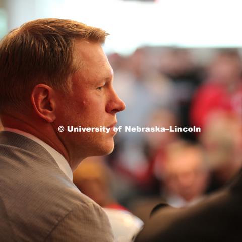 Scott Frost is introduced as the Huskers head football coach at a Sunday press conference. December 3, 2017. Photo by Dave Fitzgibbon / University Communication.