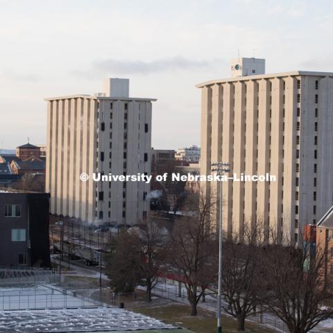 Cather and Pound Residence Halls implosion. December 22, 2017. Photo by Greg Nathan, University Communication Photography.