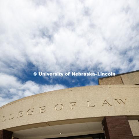 Exterior shot of McCollum Hall,  College of Law Building, May 30, 2018. Photo by Craig Chandler / University Communication.