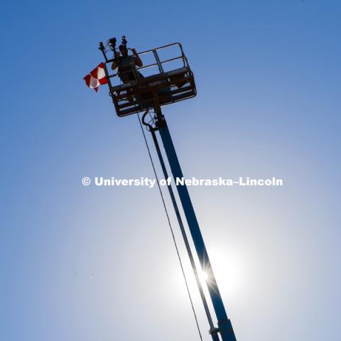 Test of bull-nose barrier for use in medians to protect cars from overpass columns. Test was at university's Midwest Roadside Safety Facility at the Lincoln airport. June 5, 2018. Photo by Craig Chandler / University Communication.