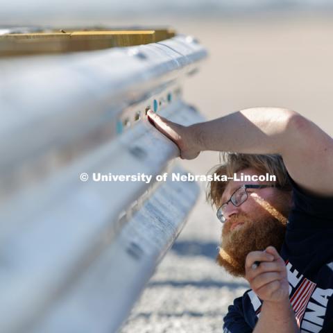 Test of bull-nose barrier for use in medians to protect cars from overpass columns. Test was at university's Midwest Roadside Safety Facility at the Lincoln airport. June 5, 2018. Photo by Craig Chandler / University Communication.