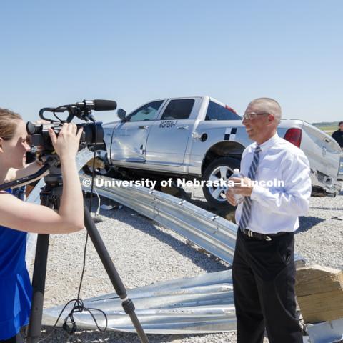 Test of bull-nose barrier for use in medians to protect cars from overpass columns. Test was at university's Midwest Roadside Safety Facility at the Lincoln airport. June 5, 2018. Photo by Craig Chandler / University Communication.