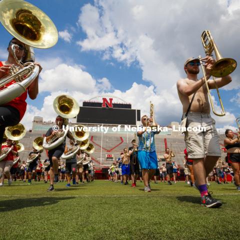 Cornhusker Marching Band practice. August 13, 2018. Photo by Craig Chandler / University Communication.
