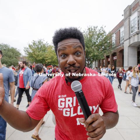 DeWayne Taylor MCs the event. In Our Grit, Our Glory brand reveal party on city campus at the Nebraska Union. August 30, 2018. Photo by Craig Chandler / University Communication.