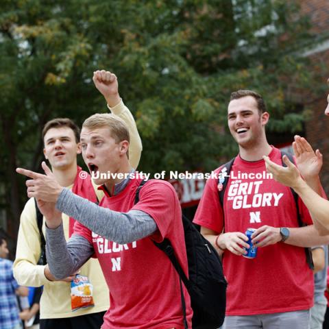 Students react to the new commercial. In Our Grit, Our Glory brand reveal party on city campus at the Nebraska Union. August 30, 2018. Photo by Craig Chandler / University Communication.