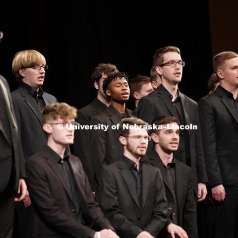 University of Nebraska Varsity Men’s Choir performs at the conclusion of Chancellor Ronnie Green's State of the University address. January 15, 2019. Photo by Craig Chandler / University Communication.
