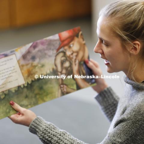 Megan Gilk, freshman in Nutrition and Health Sciences, from Brookings, SD, reads at the YMCA of Lincoln-Northeast as part of the Husker Reading Challenge. The UNL students reading at the Y are part of the Chancellor's Leadership Class. Students, faculty and staff are invited to honor King’s legacy through a day of service. In collaboration with Prosper Lincoln and Read Aloud Lincoln, the Center for Civic Engagement at Nebraska will host the reading challenge. January 21, 2019. Photo by Craig Chandler / University Communication.