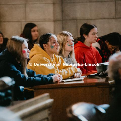 As part of MLK Week, UNL students march with Herbie Husker leading the way in a unifying march through downtown Lincoln and finish with a “Call to Action” program at the Nebraska State Capitol. January 21, 2019. Photo by Justin Mohling for University Communication.