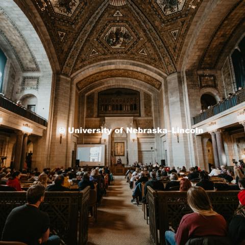 As part of MLK Week, UNL students march with Herbie Husker leading the way in a unifying march through downtown Lincoln and finish with a “Call to Action” program at the Nebraska State Capitol. January 21, 2019. Photo by Justin Mohling for University Communication.