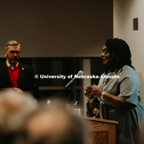 The Chancellor’s Keynote Address speaker was Jasmine Kingsley, Vice President - Legal and General Counsel for Hudl, she spoke about leadership, what Dr. King referred to as the “drum major instinct” (the innate desire for greatness, recognition, importance, to surpass others), and the importance of finding pride and purpose even in followership. The Chancellor’s “Fulfilling the Dream” Awards were presented. January 23, 2019. Photo by Justin Mohling for University Communication.