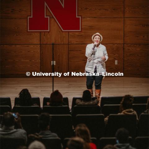 Our Nebraska: Express Yourself Expo in the Oasis Center. Vocal performance by a student singer. January 31, 2019. Photo by Justin Mohling / University Communication.