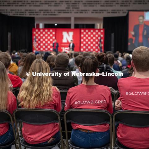 The Charter Week event, “Why Don’t We Get Along? How Huskers Can Change the Future: A Student-led Conversation with Senator Ben Sasse”. February 11, 2019. Photo by Gregory Nathan / University Communication.