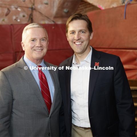 Regent Tim Clare and Senator Ben Sasse. The Charter Week event, “Why Don’t We Get Along? How Huskers Can Change the Future: A Student-led Conversation with Senator Ben Sasse”. February 11, 2019. Photo by Craig Chandler / University Communication.