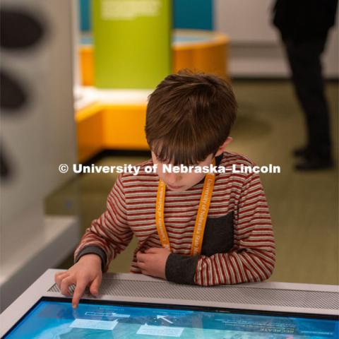 Guests enjoyed the new exhibits at the Cherish Nebraska exhibit, which will open to the public on Saturday, February 16 in the University of Nebraska State Museum in Morrill Hall. The new exhibit spaces celebrate Nebraska's natural heritage - the diversity of life that has been shaped over the millennia by Nebraska's changing environments. February 12, 2019. Photo by Justin Mohling / University Communication.