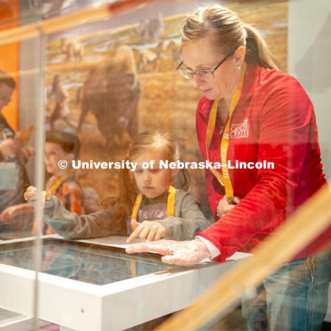 Guests enjoyed the new exhibits at the Cherish Nebraska exhibit, which will open to the public on Saturday, February 16 in the University of Nebraska State Museum in Morrill Hall. The new exhibit spaces celebrate Nebraska's natural heritage - the diversity of life that has been shaped over the millennia by Nebraska's changing environments. February 12, 2019. Photo by Justin Mohling / University Communication.