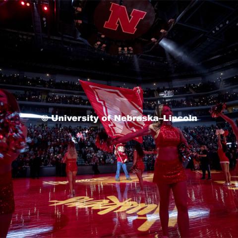 Herbie Husker takes center court during the pre-game introductions. Huskers men’s basketball game helped celebrate the university's 150th birthday with a halftime birthday party. The Huskers played against Minnesota. February 13, 2019. Photo by Craig Chandler / University Communication.
